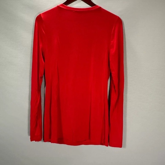 Banana Republic Top Womens Large Stretch Long Sleeve Red Knit Tee Pleated Neck - Picture 3 of 6